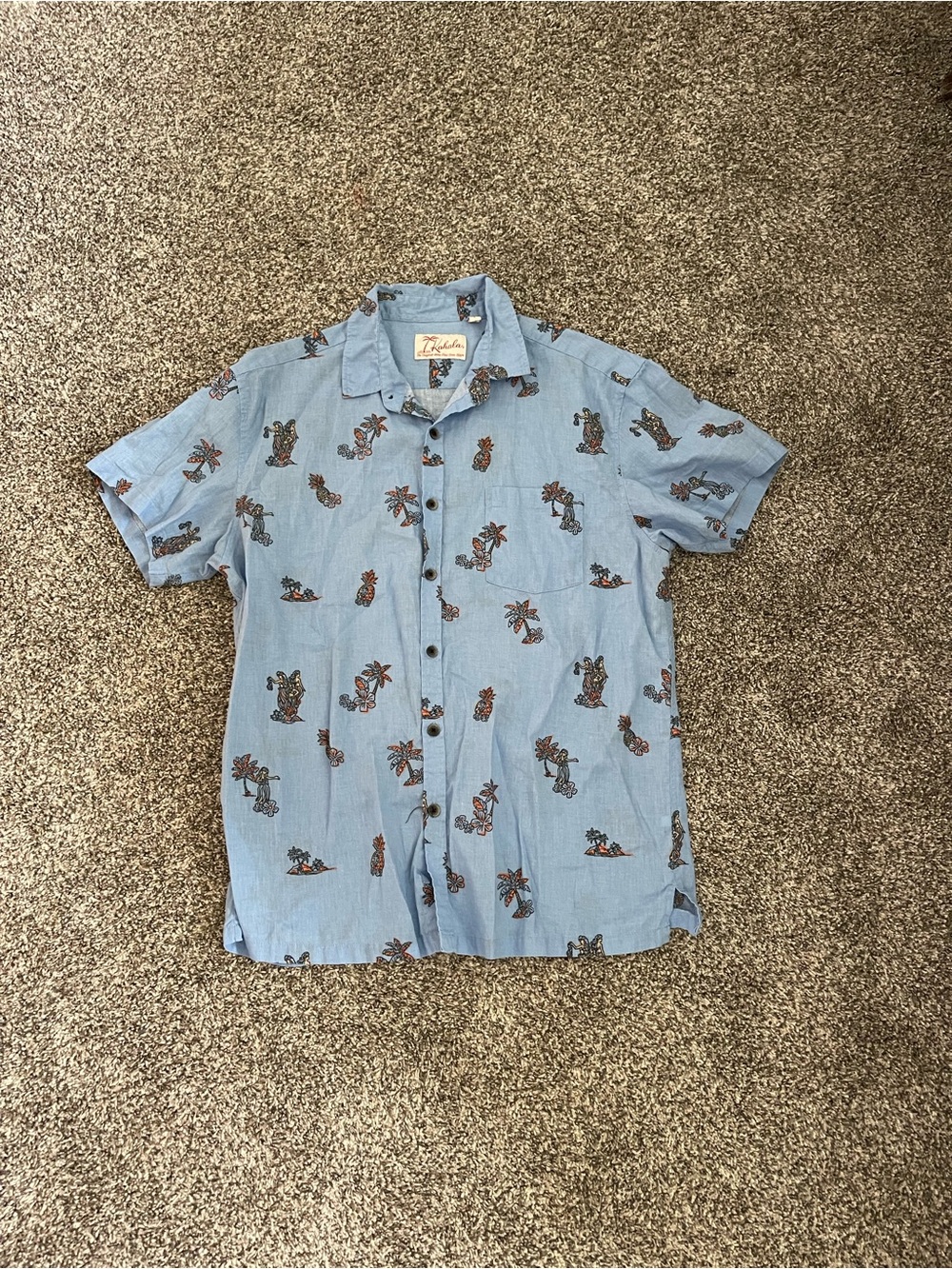 Kahala Aloha Shirt, Blue Short-Sleeve Hawaiian Print Shirt